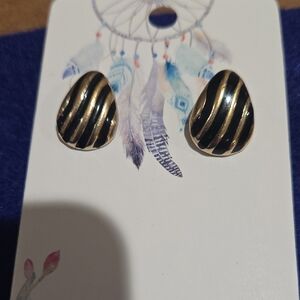 Chic Black and Gold Striped Earrings